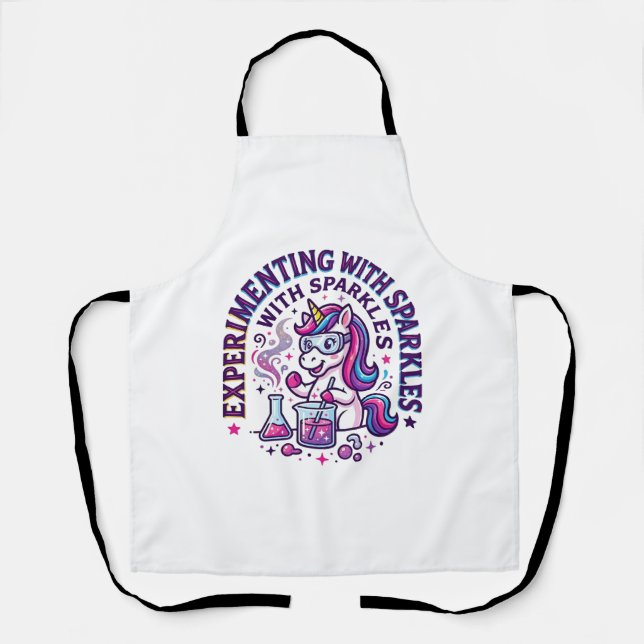 Unicorn Experimenting with Sparkles Commercial Cut Apron (Front)