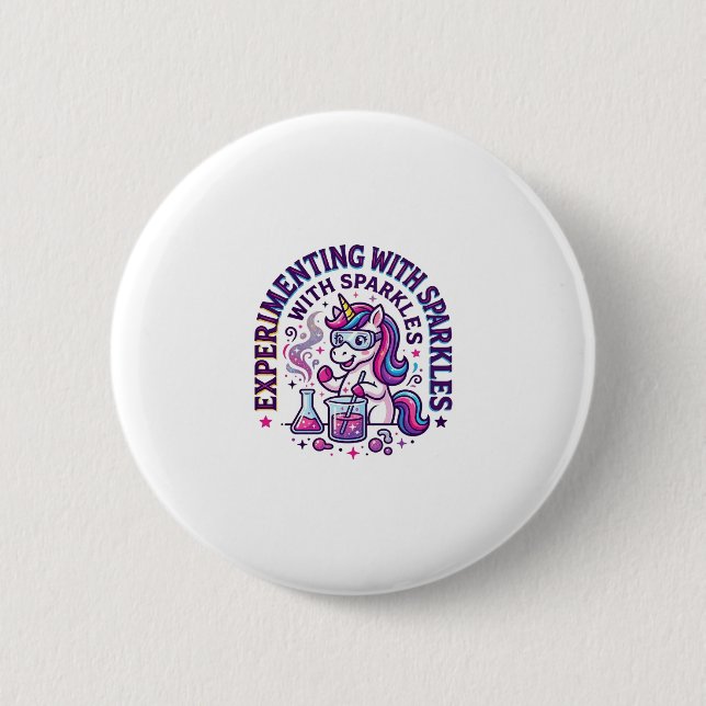 Unicorn Experimenting with Sparkles Commercial Cut Button (Front)