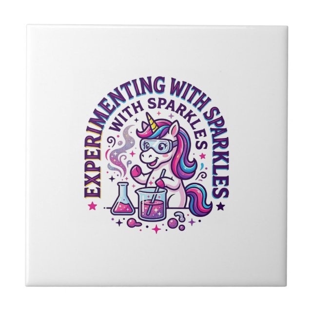Unicorn Experimenting with Sparkles Commercial Cut Ceramic Tile (Front)