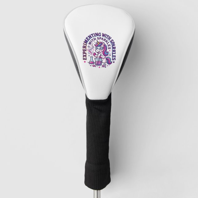 Unicorn Experimenting with Sparkles Commercial Cut Golf Head Cover (Front)
