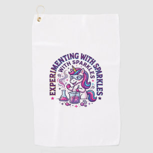 Unicorn Experimenting with Sparkles Commercial Cut Golf Towel