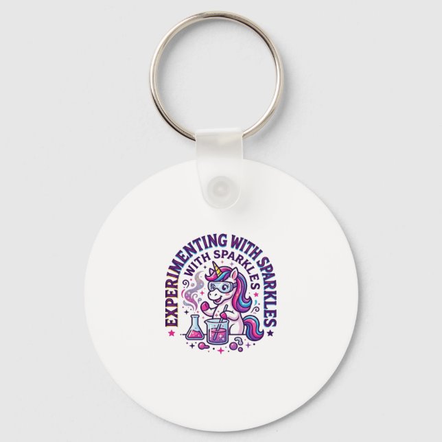 Unicorn Experimenting with Sparkles Commercial Cut Keychain (Front)