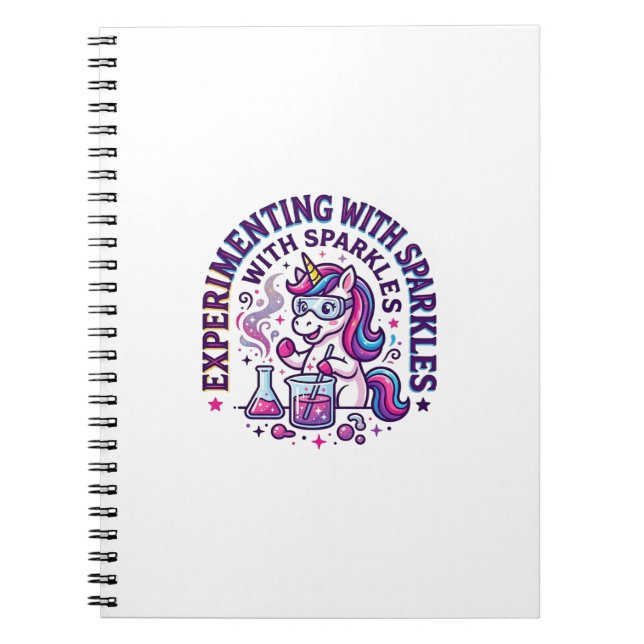 Unicorn Experimenting with Sparkles Commercial Cut Notebook (Front)