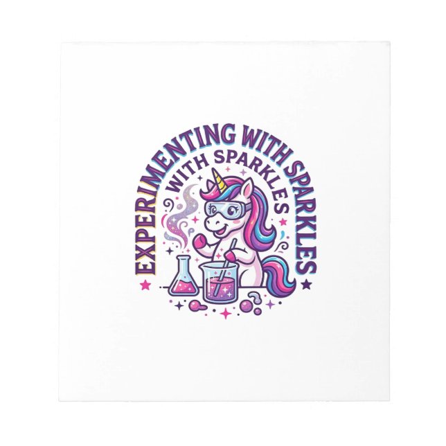 Unicorn Experimenting with Sparkles Commercial Cut Notepad (Front)