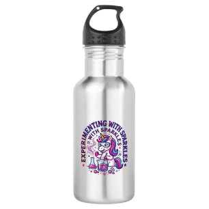 Unicorn Experimenting with Sparkles Commercial Cut Stainless Steel Water Bottle