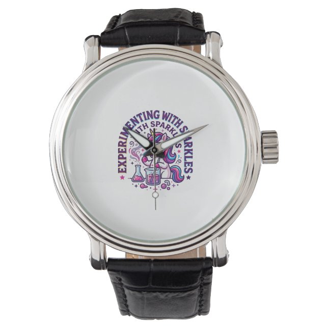 Unicorn Experimenting with Sparkles Commercial Cut Watch (Front)