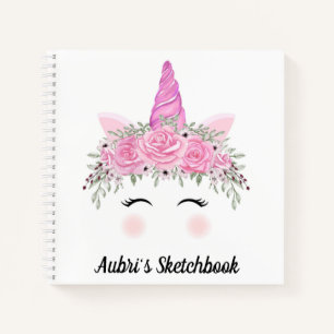 Unicorn Face and Flowers Sketchbook Notebook