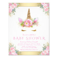 Unicorn Face Baby Girl Shower Invitations