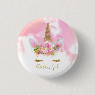 Unicorn Face Birthday Badge Pinback Button