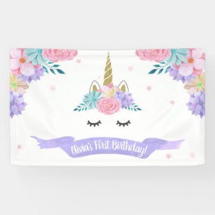Unicorn Face Birthday Banner Backdrop