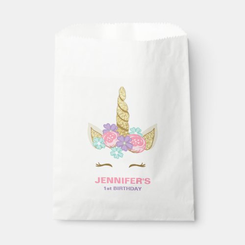 Unicorn Face Birthday Favor bags Magical Pink Gold