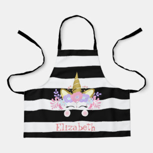 Unicorn Face Black Stripes Personalized Apron