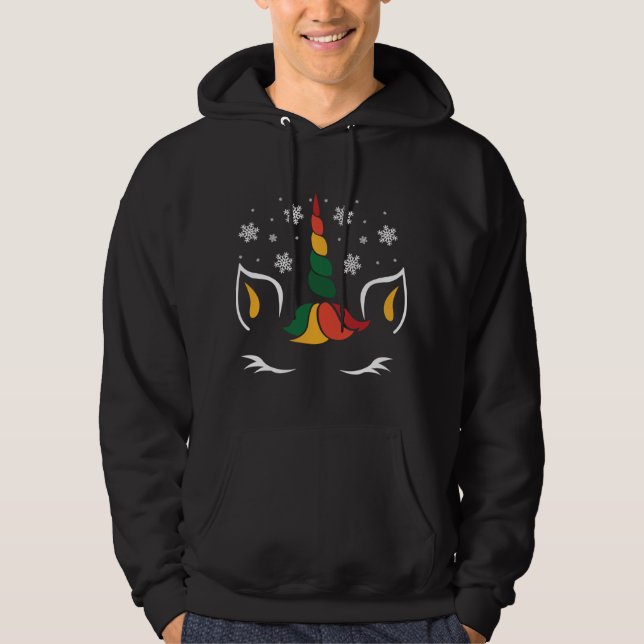 Unicorn Face Christmas Cute Snow-flake Magical X-M Hoodie (Front)