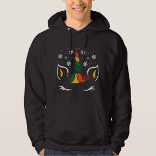 Unicorn Face Christmas Cute Snow-flake Magical X-M Hoodie