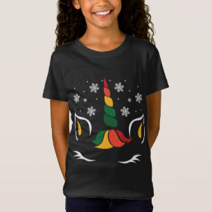 Unicorn Face Christmas Cute Snow-flake Magical X-M T-Shirt
