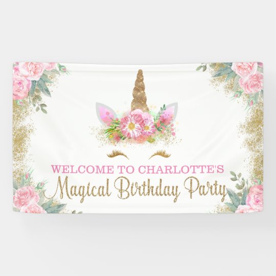 Unicorn Face Cute Unicorn Birthday Party Banners Zazzle Com