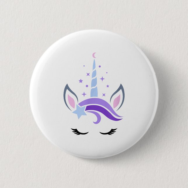 Unicorn Face Eyelashes Celestial Moon Star Boho Lu Button (Front)