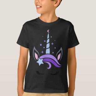 Unicorn Face Eyelashes Celestial Moon Star Boho Lu T-Shirt