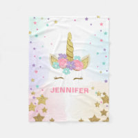 Unicorn Face Fleece Blanket personalized Girl Pink