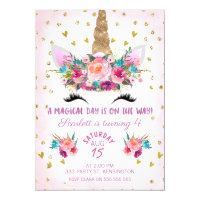 Unicorn Face Floral Birthday Invitation