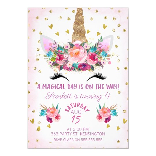 Download Unicorn Face Floral Birthday Invitation | Zazzle.com