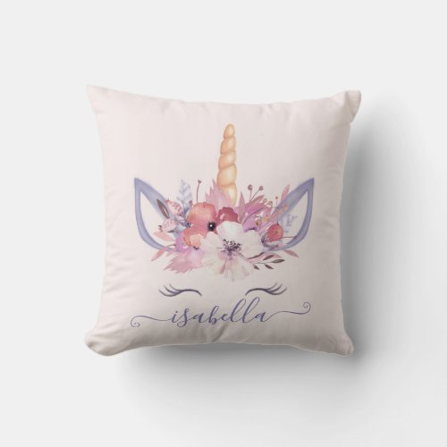 Unicorn face floral watercolor cushion