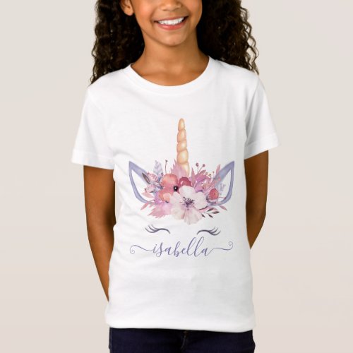 Unicorn face floral watercolor t_shirt
