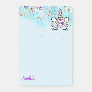 Unicorn Face Glitter Pink and Purple Magical Girls Post-it Notes