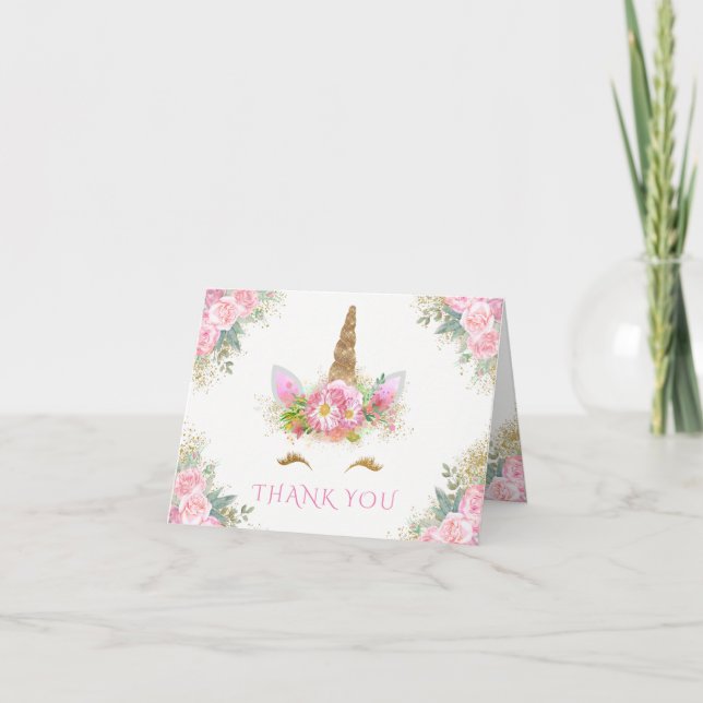 Unicorn Face Happy Unicorn Thank You Cards (Front)