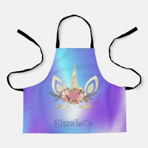 Unicorn Face Holographic Personalized Apron