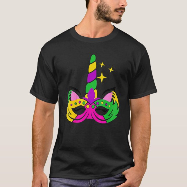 Unicorn Face Mardi Gras Party Mask Costume Girls K T-Shirt (Front)