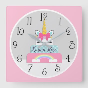 Unicorn Face On Cake Baby Nursery Clock by Personalizedbydiane at Zazzle