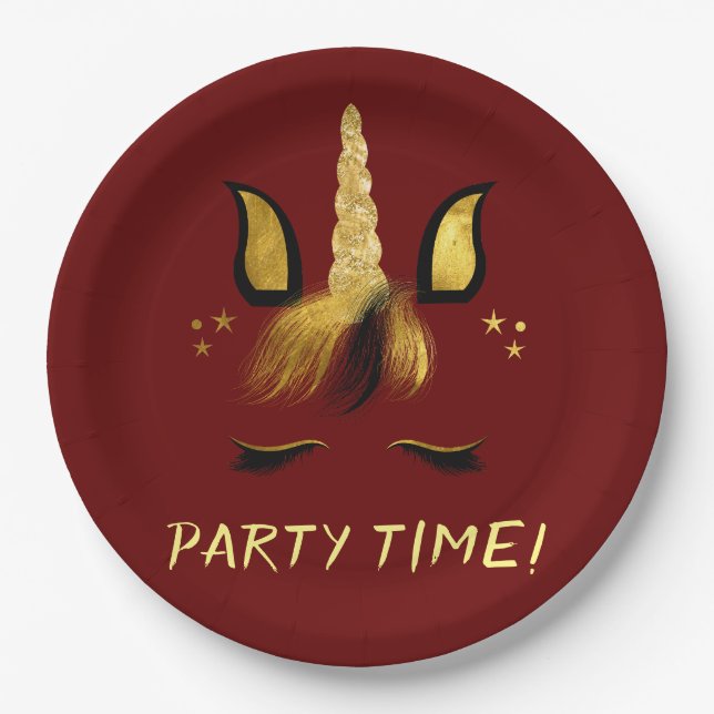 Unicorn Face on Red Paper Plates (Front)