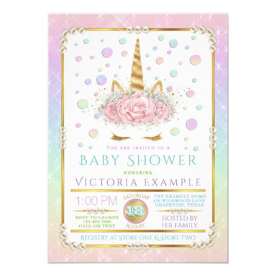 Unicorn Face Pearl Unicorn Baby Shower Invitations | Zazzle.com