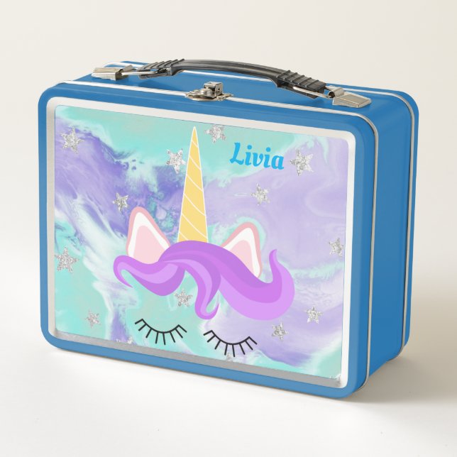 Unicorn face Personalized  metal lunch box (Front)