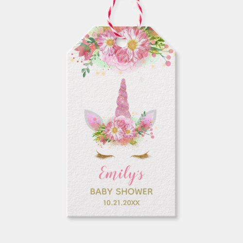 Unicorn Face Pink Baby Shower Favor Gift Tags