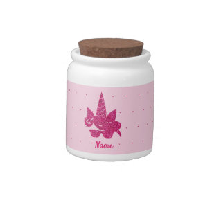 Unicorn Face Pink Glitter Girly Kids Candy Jar