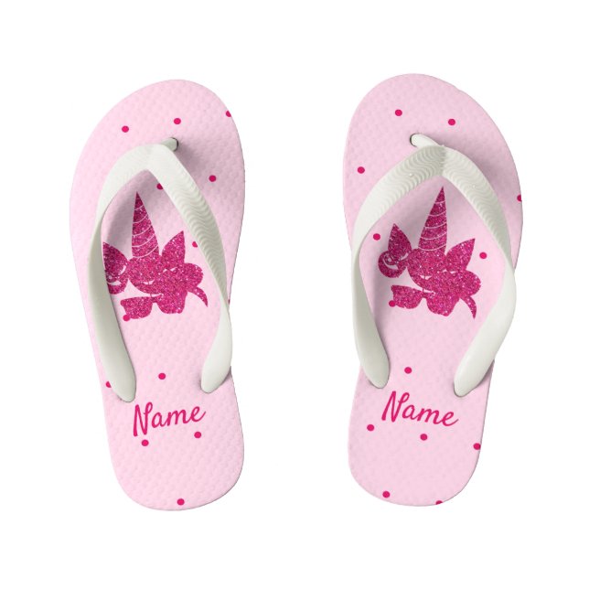 Unicorn Face Pink Glitter Girly Kids Kid's Flip Flops (Footbed)