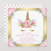 Unicorn Face Pink Gold Baby Shower Invitations (Front/Back)