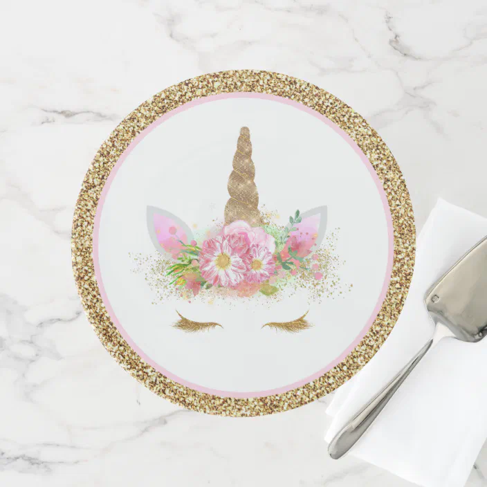 Download Unicorn Face Pink Gold Cake Stand Zazzle Com