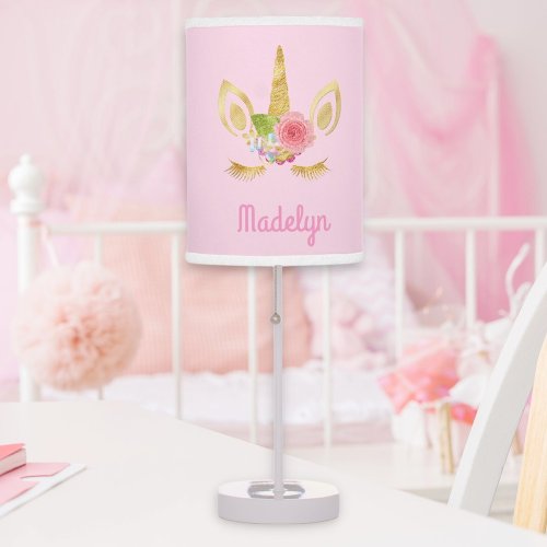 Unicorn face pink gold name table lamp