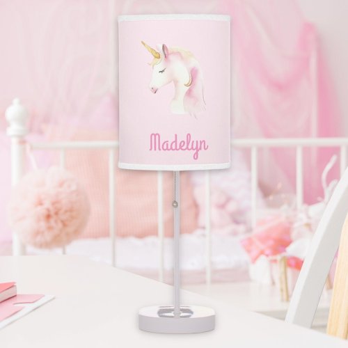 Unicorn face pink name table lamp
