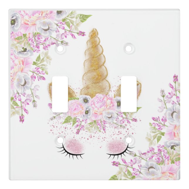 Unicorn Face Pink Peony Floral WhimsicalArtwork™ Light Switch Cover (Front)