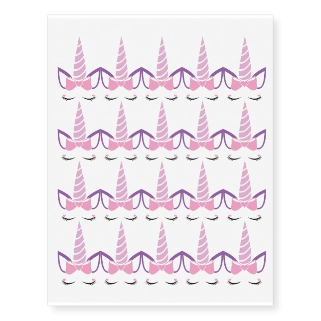 Unicorn Face Pink Purple Design Temporary Tattoos (Front)