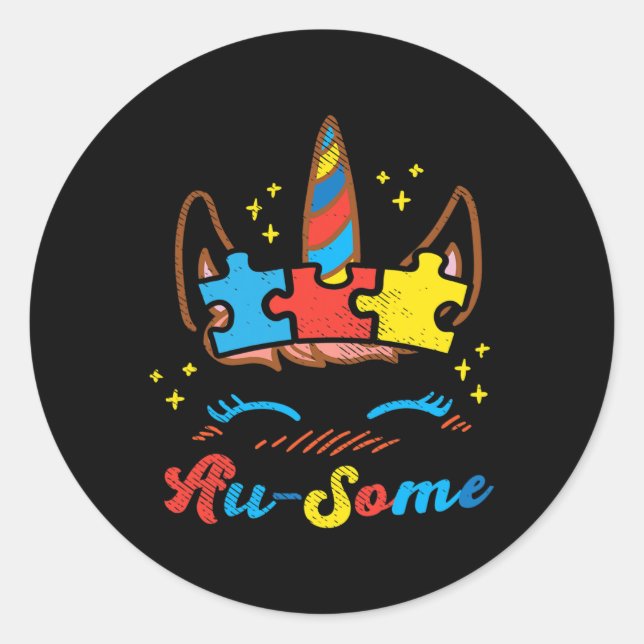 Unicorn Face Puzzle Autism Awareness Asl Girls Gif Classic Round Sticker (Front)