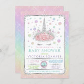 Unicorn Face Rainbow Pearl Baby Shower Invitations (Front/Back)