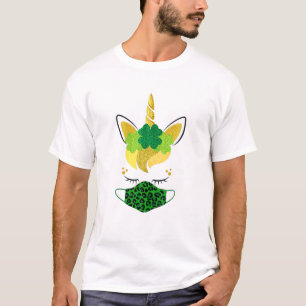 Unicorn Face Shamrocks Facemask St Patrick's Day I T-Shirt