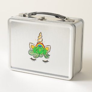 Unicorn Face St Patrick's Day Irish Girls Kids T-S Metal Lunch Box