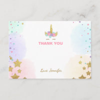 Unicorn face Thank You card Pink and Gold Magical