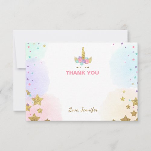 Unicorn face Thank You card Pink and Gold Magical